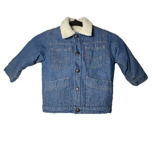 Levi's Sherpa‎ Jacket Toddler Sz 18 Mo VTG Blue Denim Cute Pockets Y2K Little